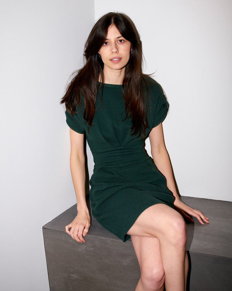 Faryn - Textured Knitted Dress - Emerald Green