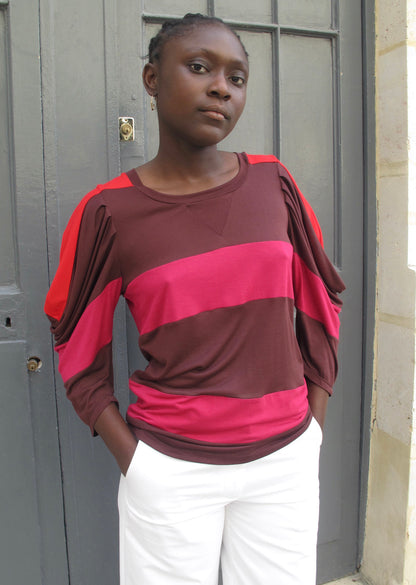 ICA - Panel Stripe Top with Pleated Sleeves