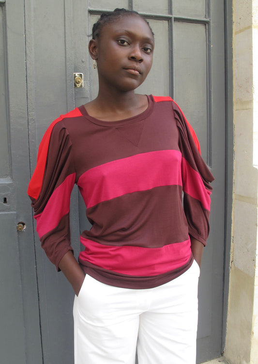 ICA - Panel Stripe Top with Pleated Sleeves