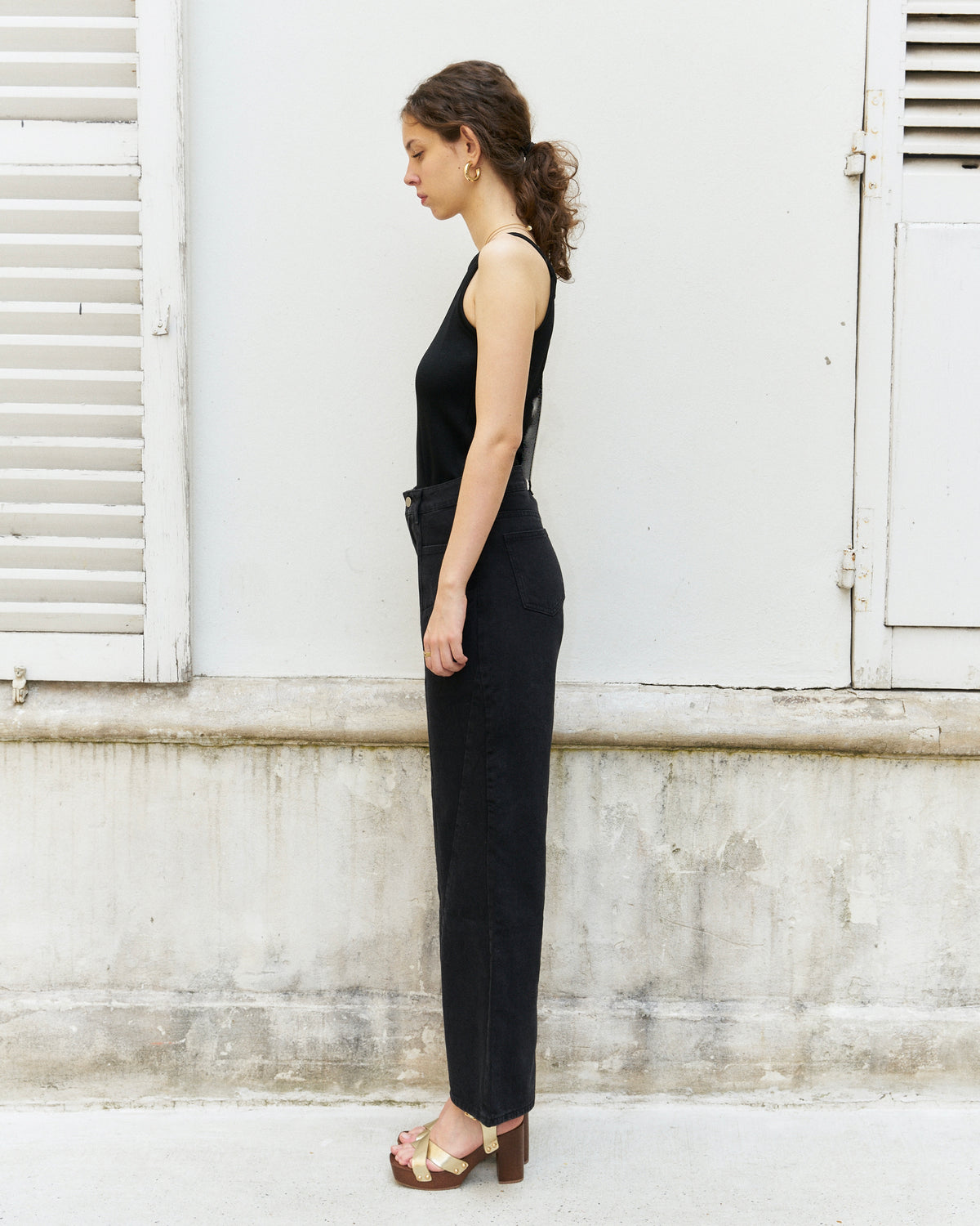 Beebee-Diamond Cut Wide Leg Jeans/Black