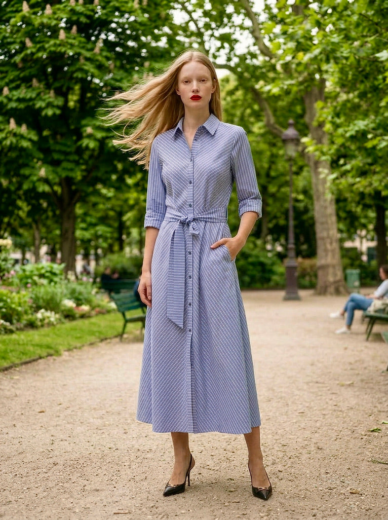 Vita - Bias-cut stripe shirt dress - Blue