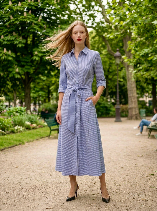 Vita - Bias-cut stripe shirt dress - Blue
