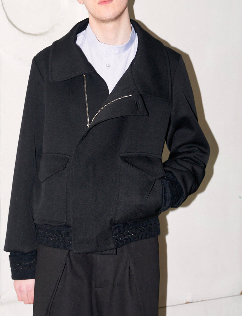 Sylvio - High Neck Wool Jacket - Black - Man