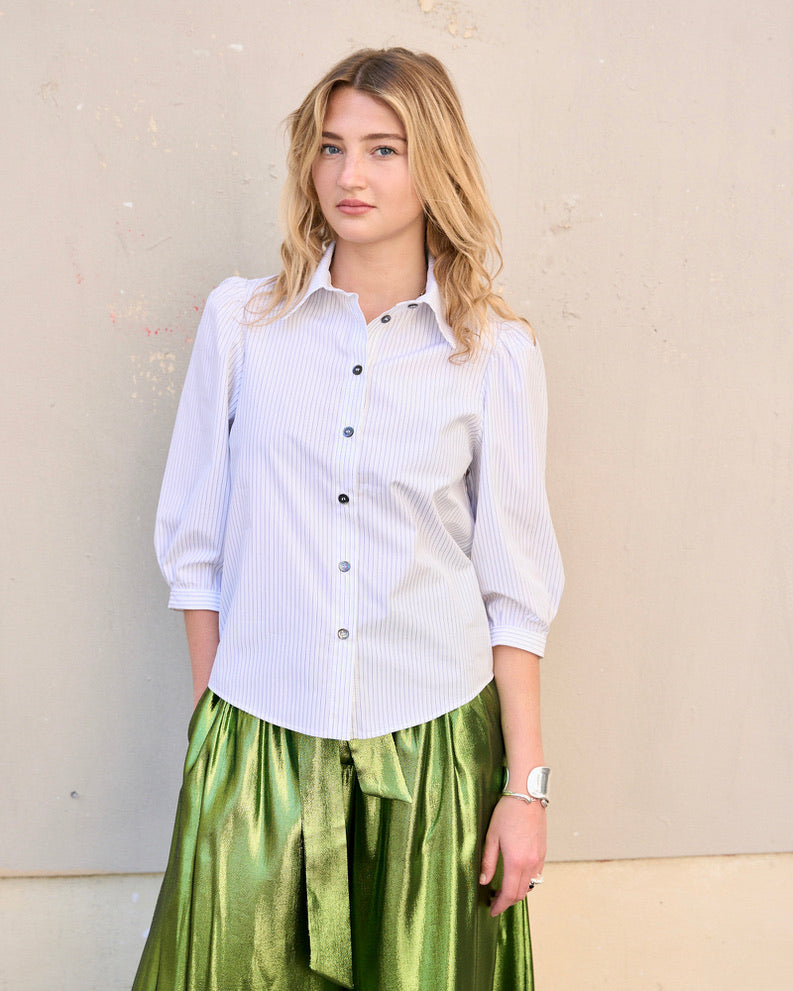 Trixie - Poplin Shirt With Puffy Sleeves - Fine Stripe