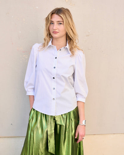 Trixie - Poplin Shirt With Puffy Sleeves - Fine Stripe