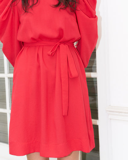 Sadie-Pleated Sleeve Short Dress-Real Red