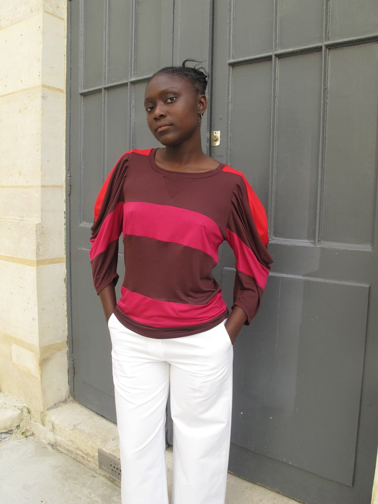 ICA - Panel Stripe Top with Pleated Sleeves