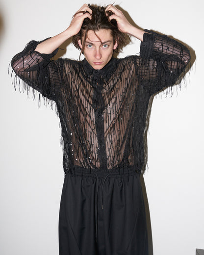 Chelsea - Sequin Fringed Tull Shirt - Black - M