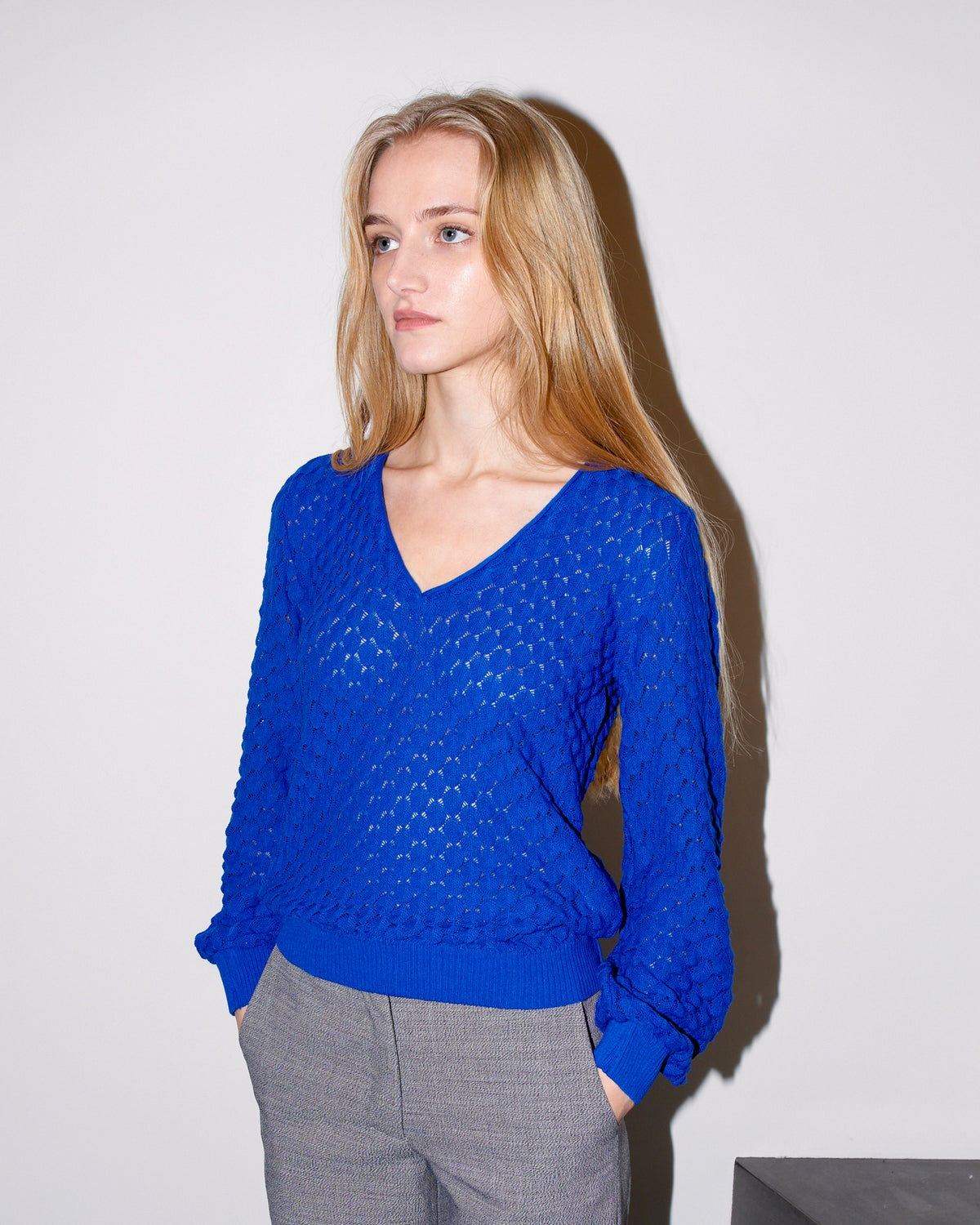 Skippy - Texture Lace Knit light Sweater - Royal Blue