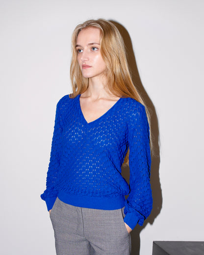 Skippy - Texture Lace Knit light Sweater - Royal Blue