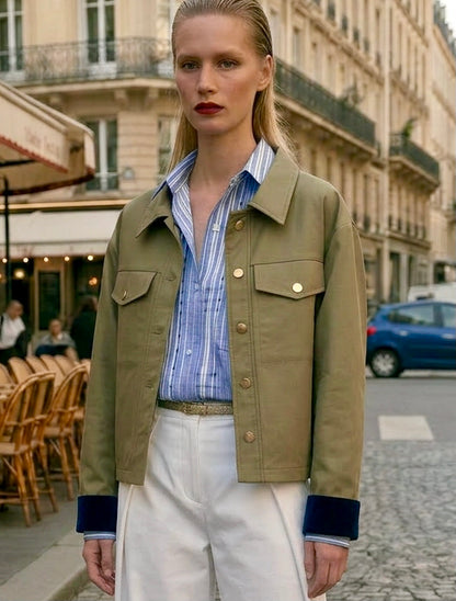 Mira - Cropped Cotton Jacket - Matcha green