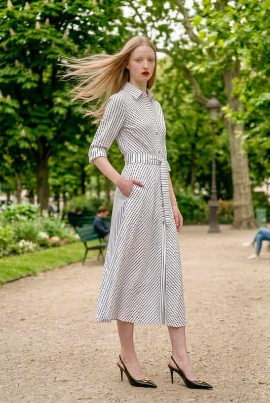 Vita - Bias-cut Silk Long shirt dress - Rosewood stripe
