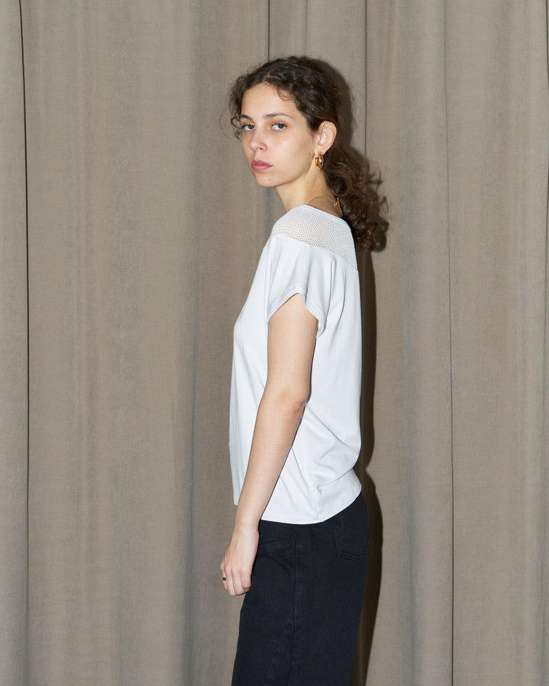 Orsa - Jersey Top with mesh inserts - White