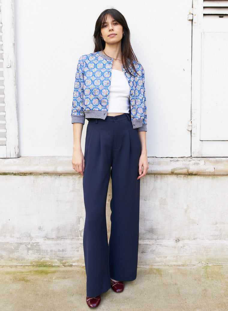 Daenerys-Wide Leg Pleated Pants - Navy