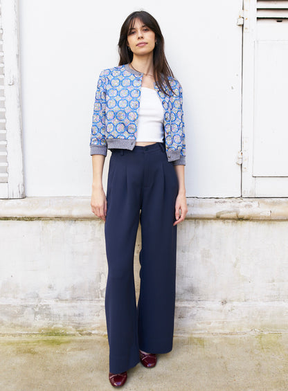 Daenerys-Wide Leg Pleated Pants - Navy
