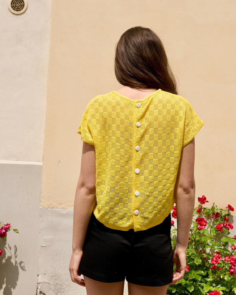 Polina - Knitted Top with Button Down Back - Yellow