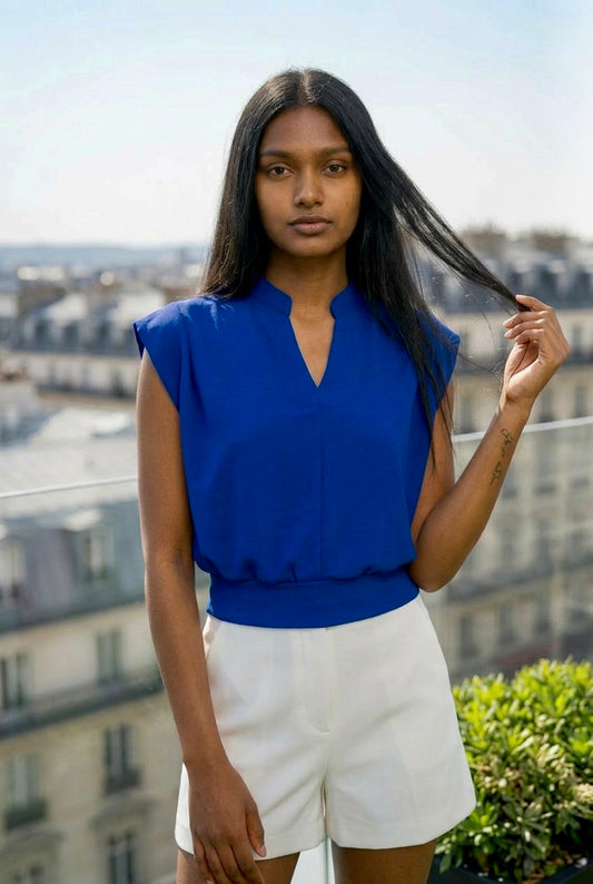 Trish - Structured Shoulder Pad Top - Cobalt