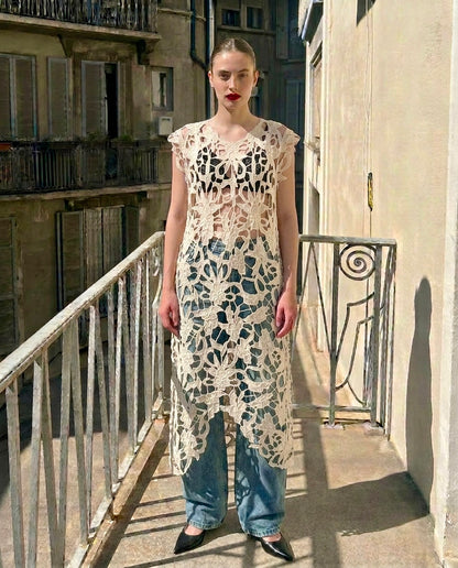 Ines - Gipoor Lace Shift Dress - Ivory