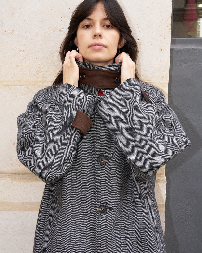 Zion - Herringbone Loose Wool Coat