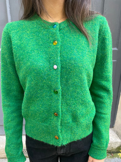 Tessa - Grass-Green Bijou Button Cardigan