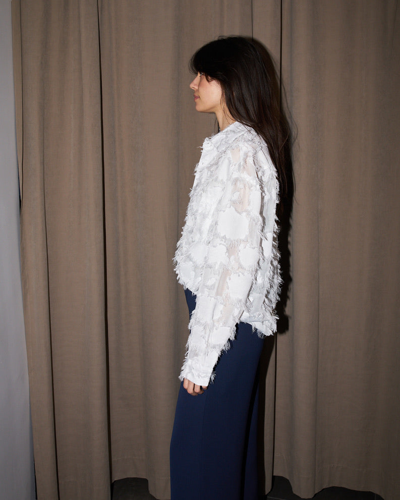 Willow - Oversized Fringed Organza Shirt - White