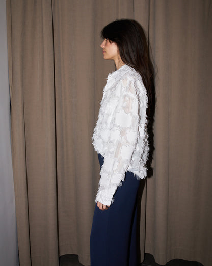 Willow - Oversized Fringed Organza Shirt - White