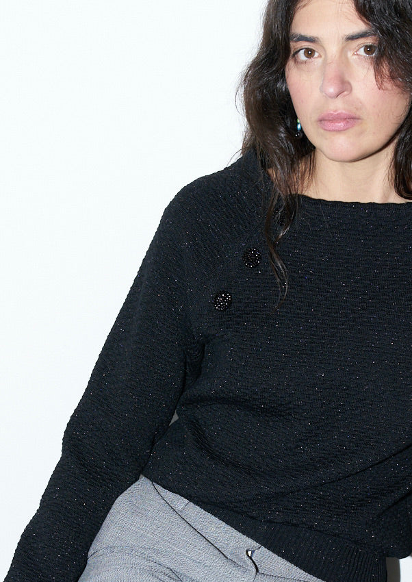 Arya - Textured Boat Neck Sweater - Black