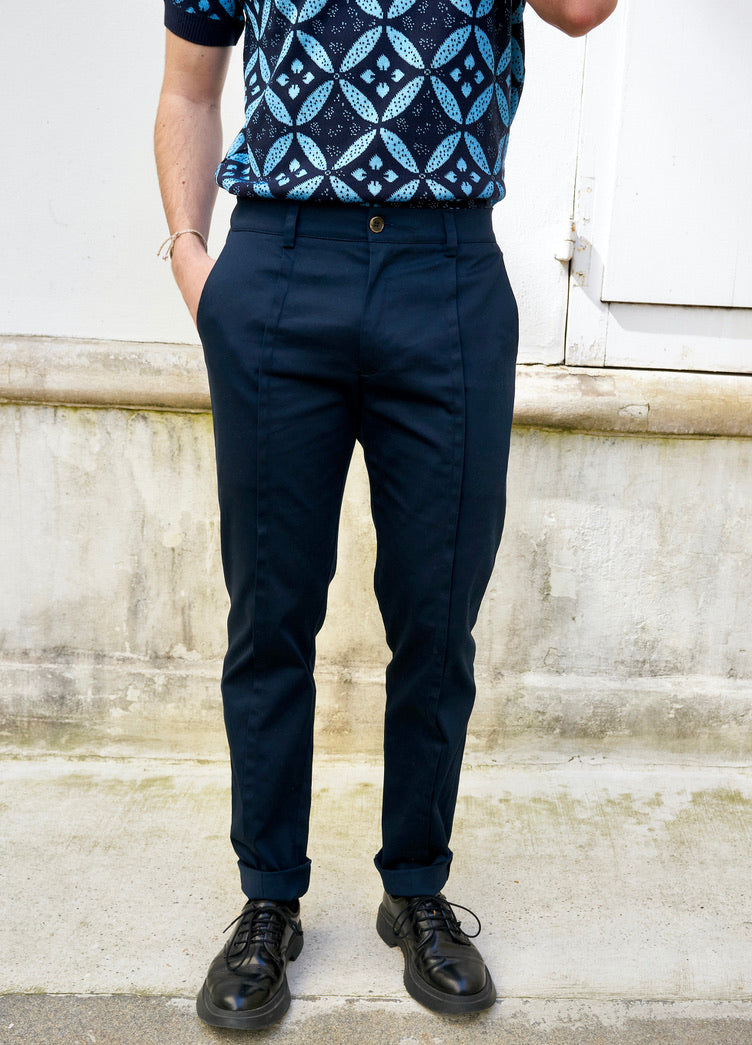 Damien-Tailored Pants With Middle Pleat-Navy