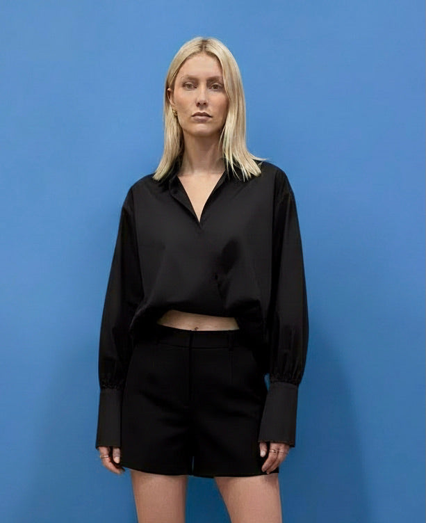Mia - Balloon hem Couture Shirt - black