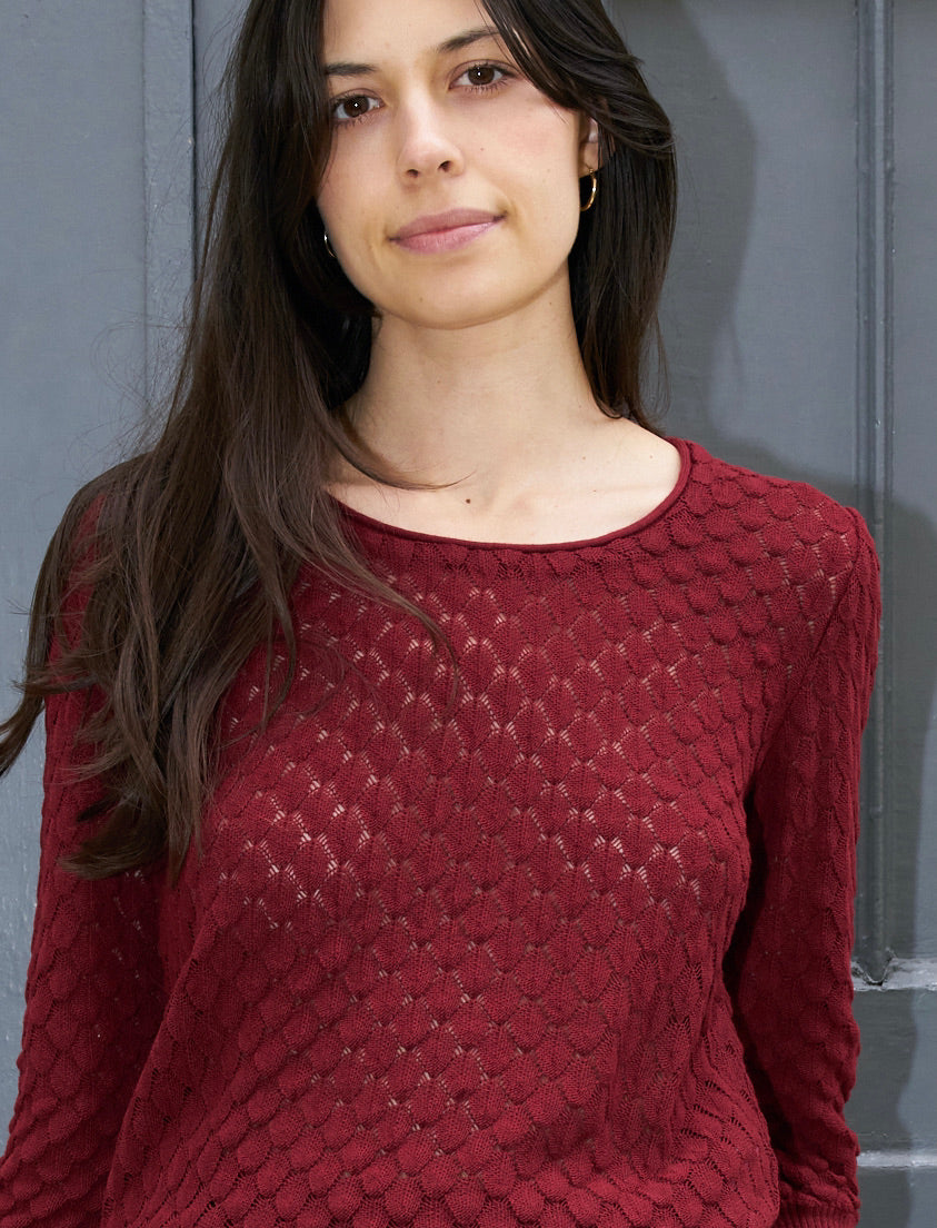 Sade - Texture Lace Knit light Sweater - Dark Cherry