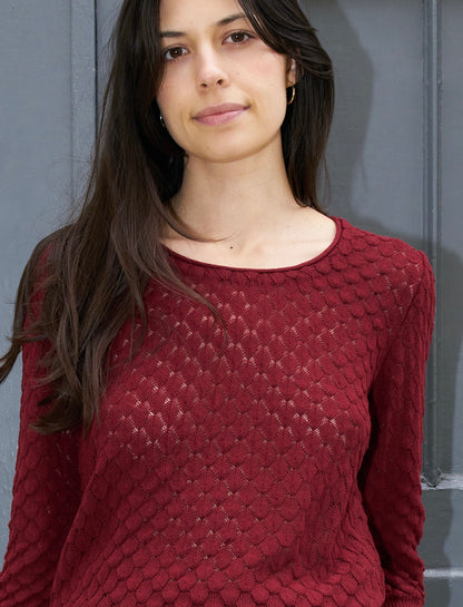 Sade - Texture Lace Knit light Sweater - Dark Cherry