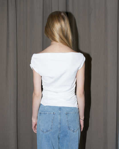 Anika - Ruched Stretch Top - White