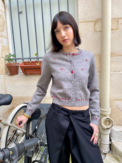 Miranda - Mushroom Appliqué Short Cardigan