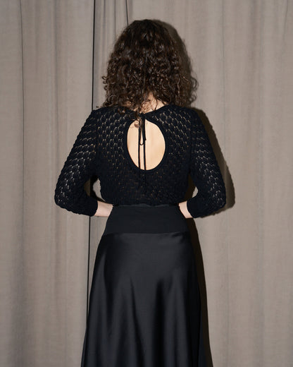 Sienna - Texture Lace Knit light Sweater - Black