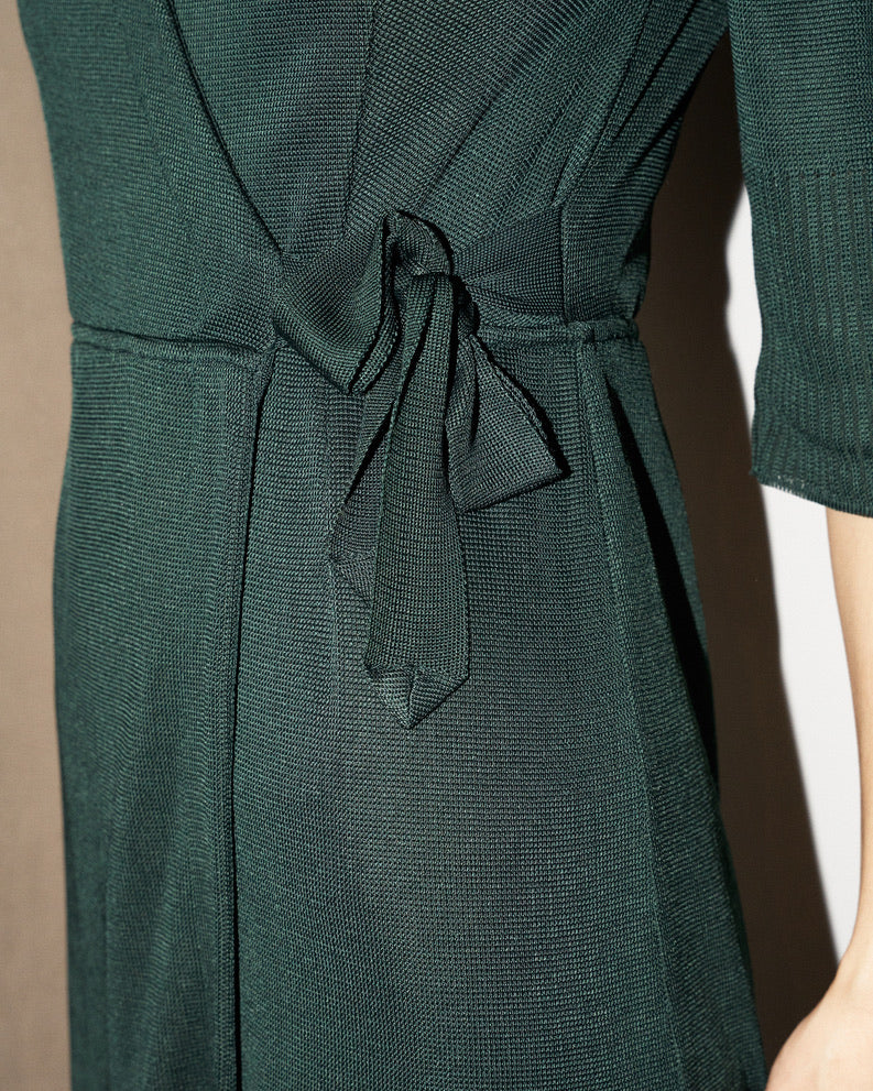 Arwaya - Silk Knit High Waist Wrap Dress - Dark Green