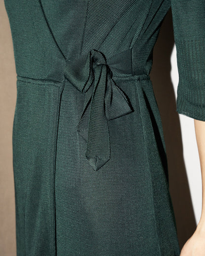 Arwaya - Silk Knit High Waist Wrap Dress - Dark Green