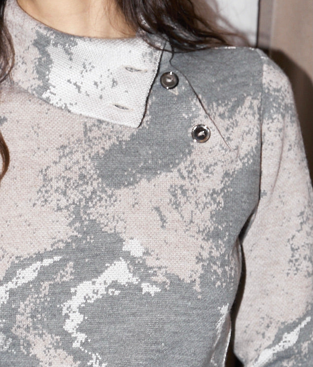 Brienne - Abstract Pattern Jacquard Turtle Neck Sweater - Beige