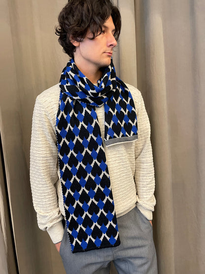 Mirri - Knitted Jacquard Scarf- Blue