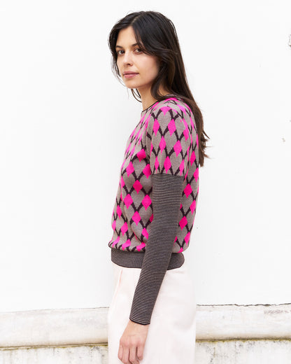 Melisandre-Graphic Jacquard Sweater-Pink/Beige/Prune