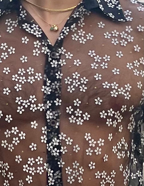 Ria - Oversized Sheer Flower Shirt