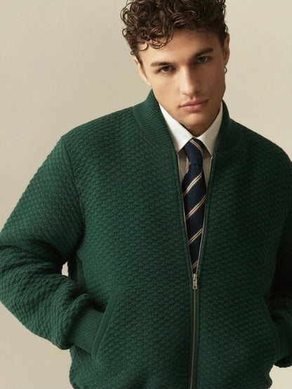 Dorian - Textured Knit Zip Jacket - Green