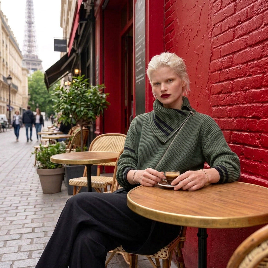 Eddy - High-Neck Diagonal Zip-up Turtleneck Cardigan - Woman