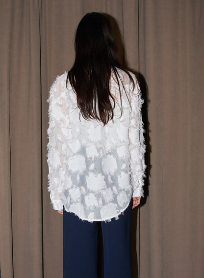 Willow - Oversized Fringed Organza Shirt - White