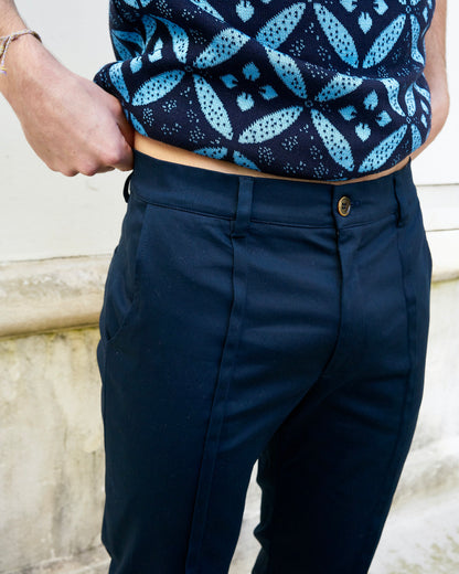 Damien-Tailored Pants With Middle Pleat-Navy