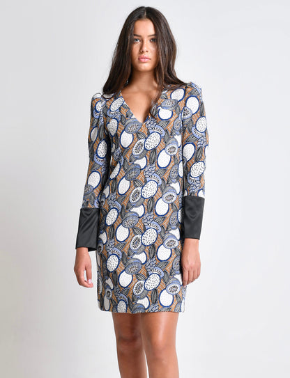 Carmela - Brocade shift dress with Puffy shoulders