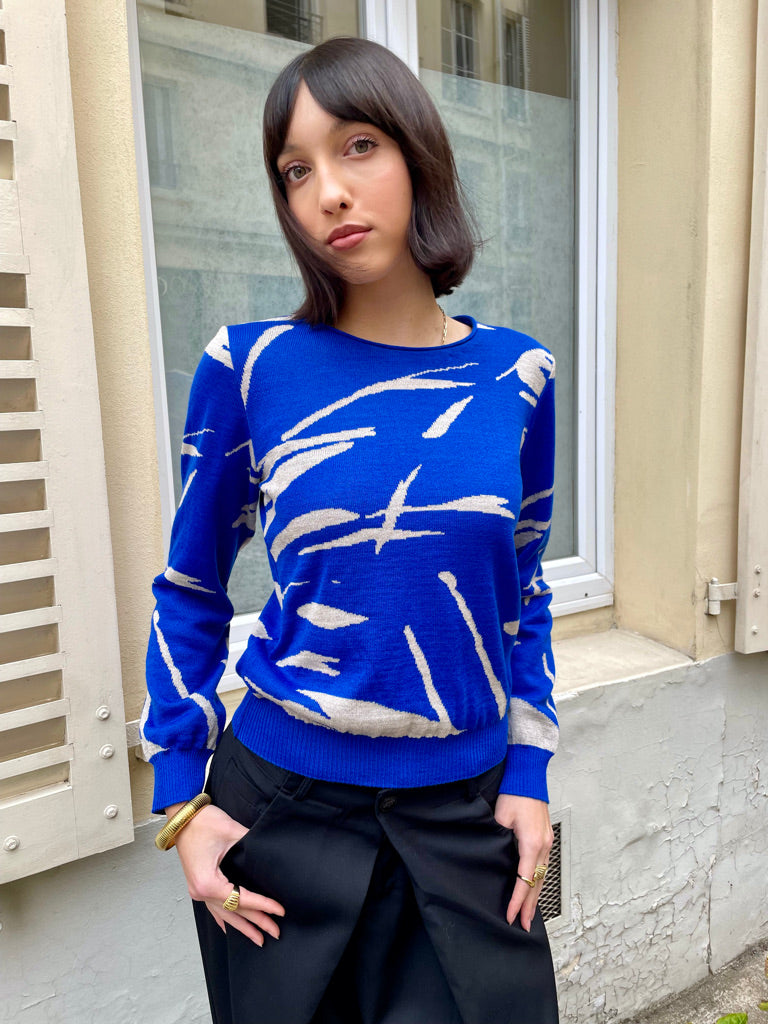 Dotty – Long Sleeve Paintbrush Sweater - Royal blue