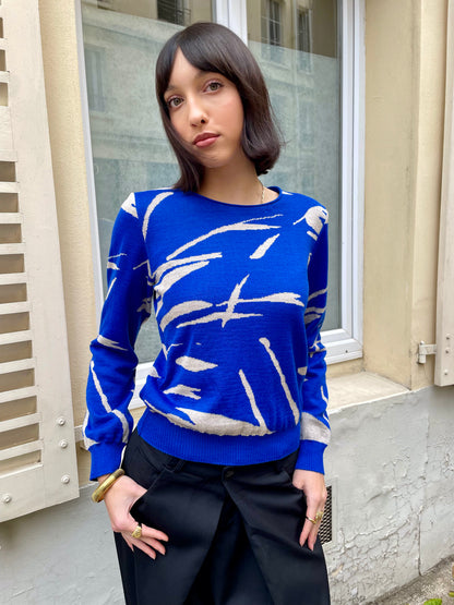 Dotty – Long Sleeve Paintbrush Sweater - Royal blue