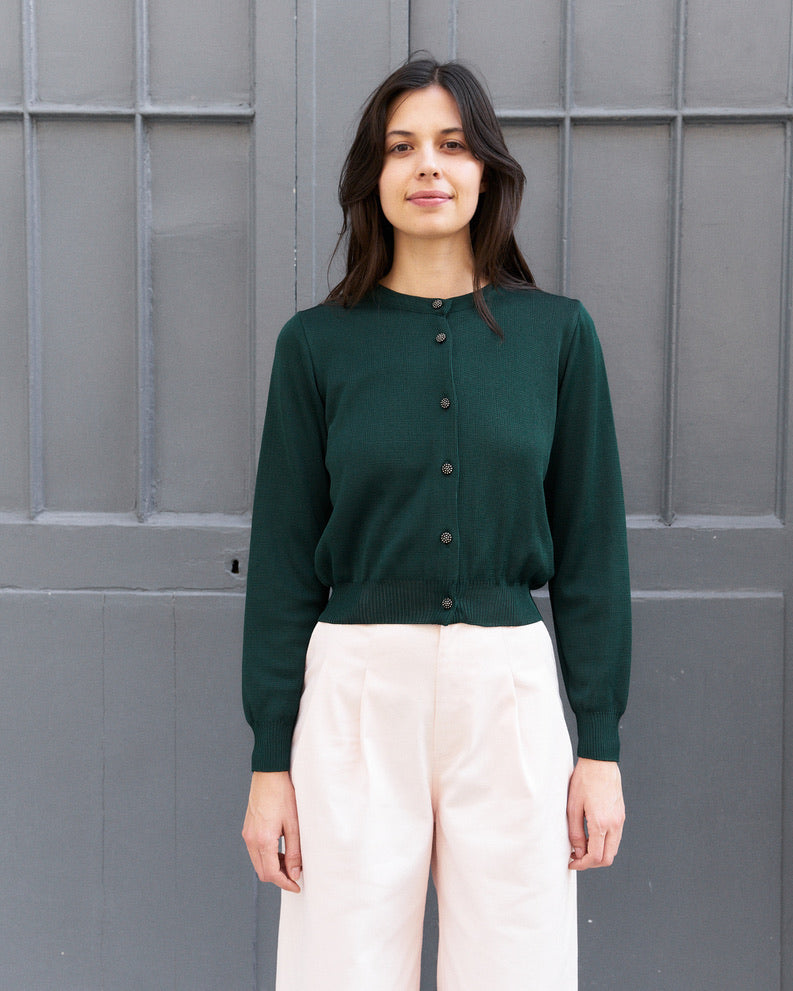 Armeca-Silk blend Cropped Cardigan-Green