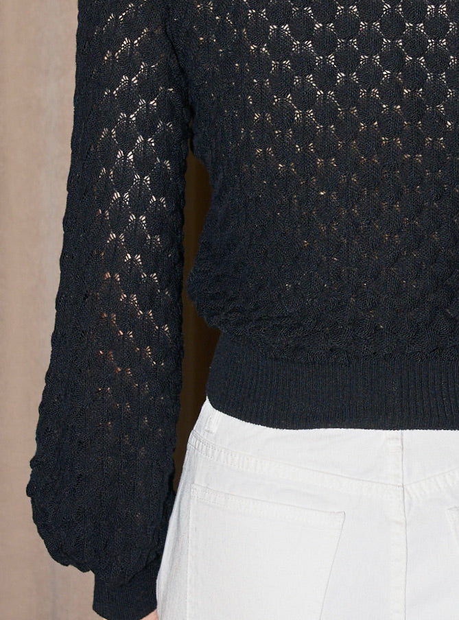 Skippy - Texture Lace Knit light Sweater - Black