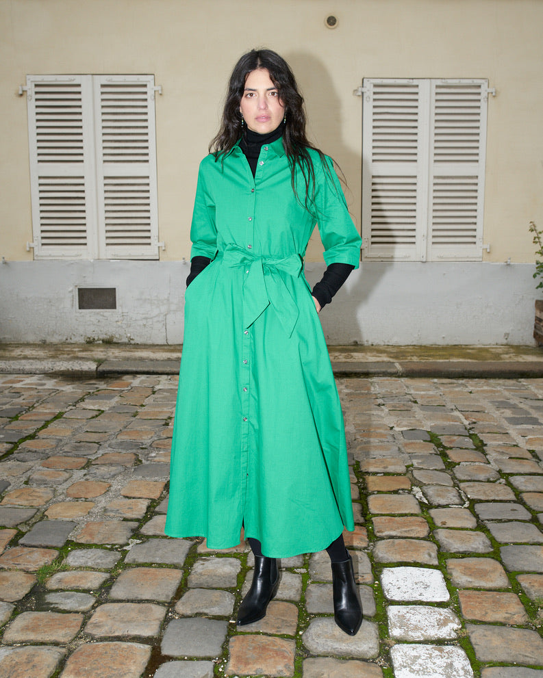 Gillian - Long Poplin Shirt Dress - Green